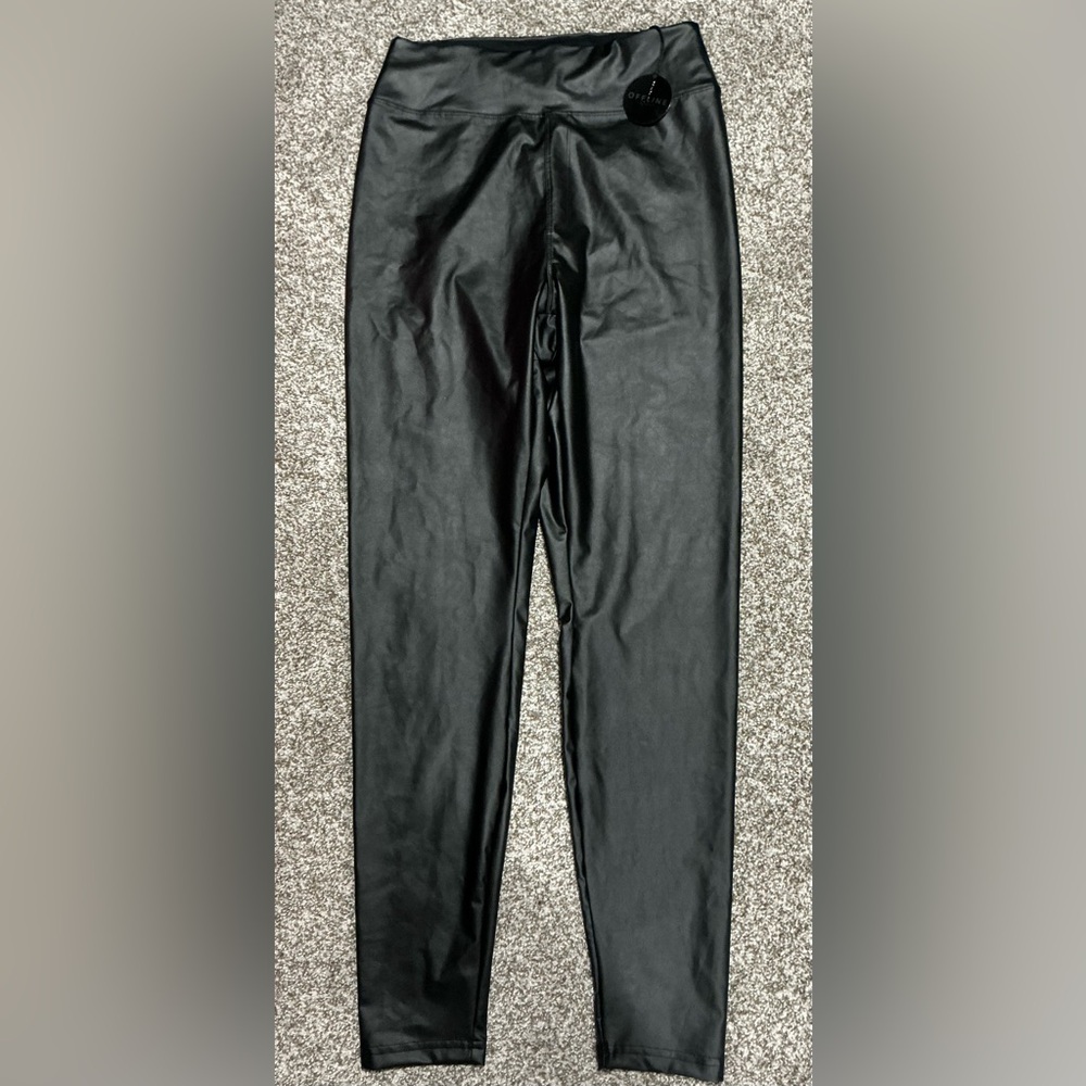 Offline By Arie Black Faux Leather Leggings New